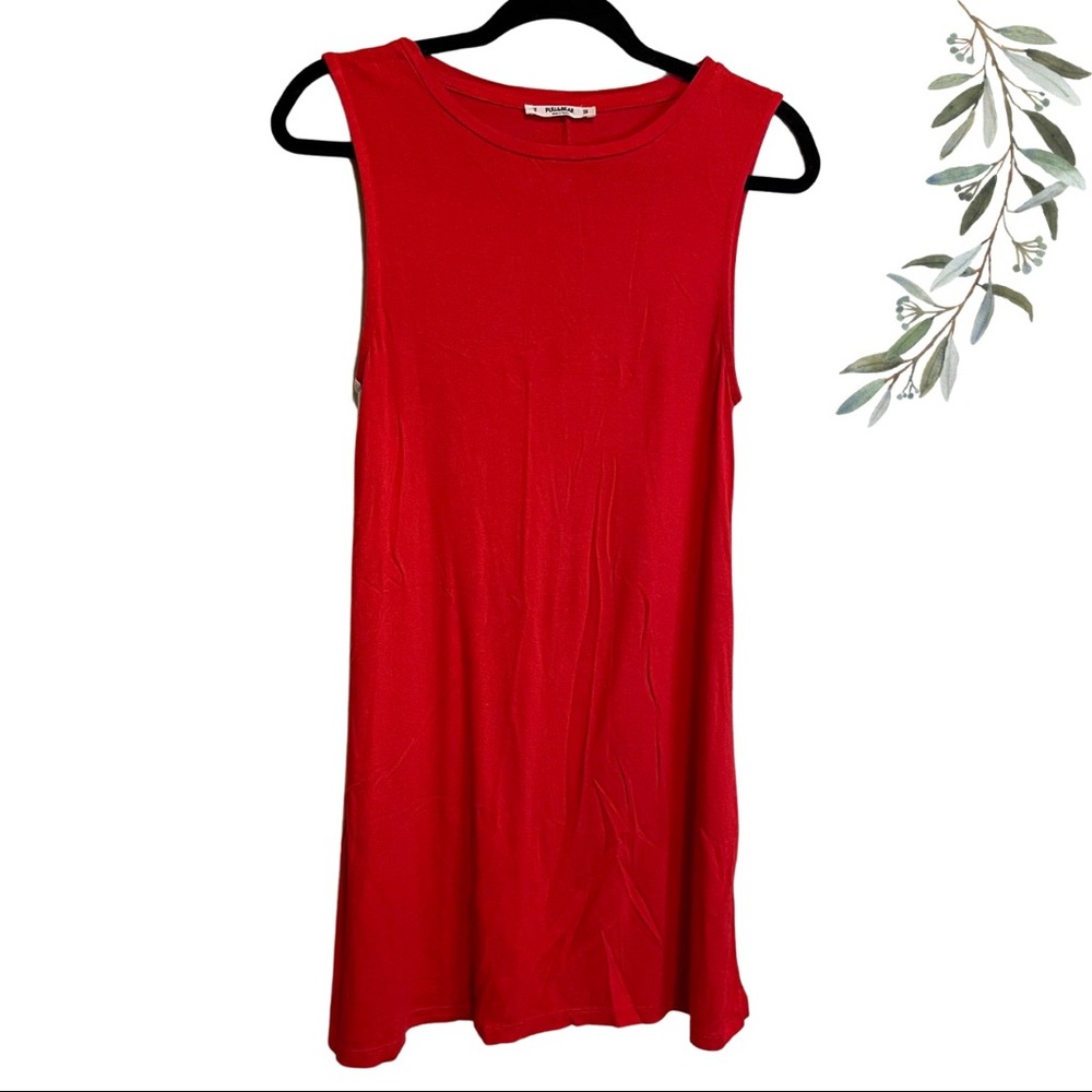 Pull&Bear Red Tank Top Dress with White Stripe on Down the Sides Size Medium